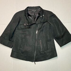 Anne Klein Suit Size 4 Zip Motorcycle Jacket Black Metallic